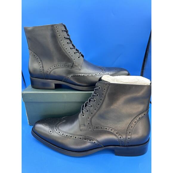 Gifennse Size 11 Black Leather Chelsea Boots Wingtip Formal Lace Up Size 11 - Picture 1 of 8